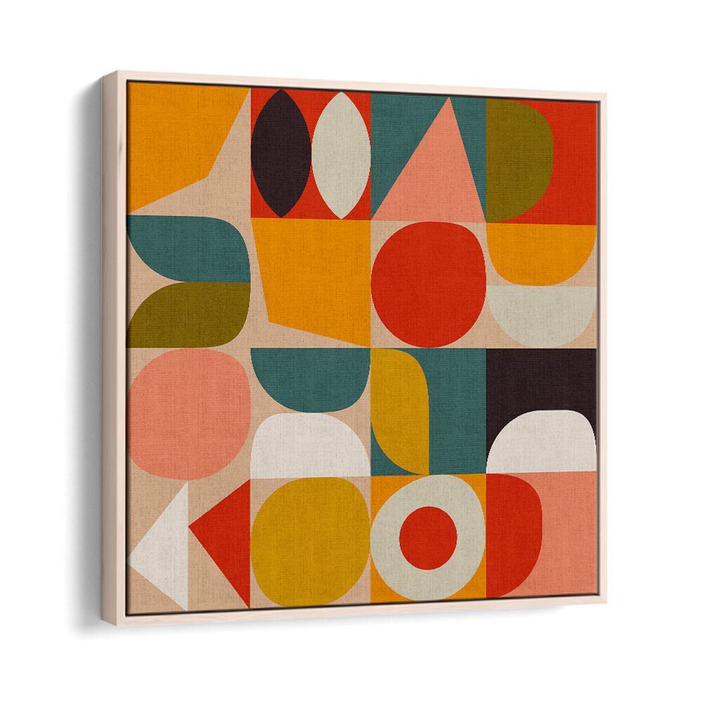 Vibrant BAUHAUS MODERN BOLD I, ABSTRACT PAINTINGS by Ana Rut Bre, showcasing bold forms in a stylish floater frame.