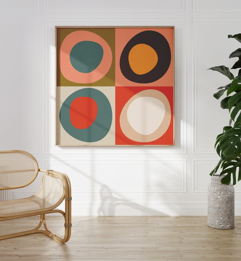 Bauhaus New III By Ana Rut Bre Abstract Art Abstract Paintings in Oak Wood Plain Frame placed on a White Colored Wall in the Drawing Room