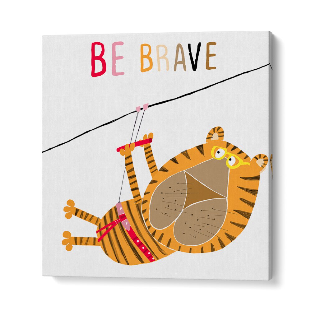 Be Brave Funny Tiger Zip Lining By Carla Daly Kids Painting in Gallery Wrap