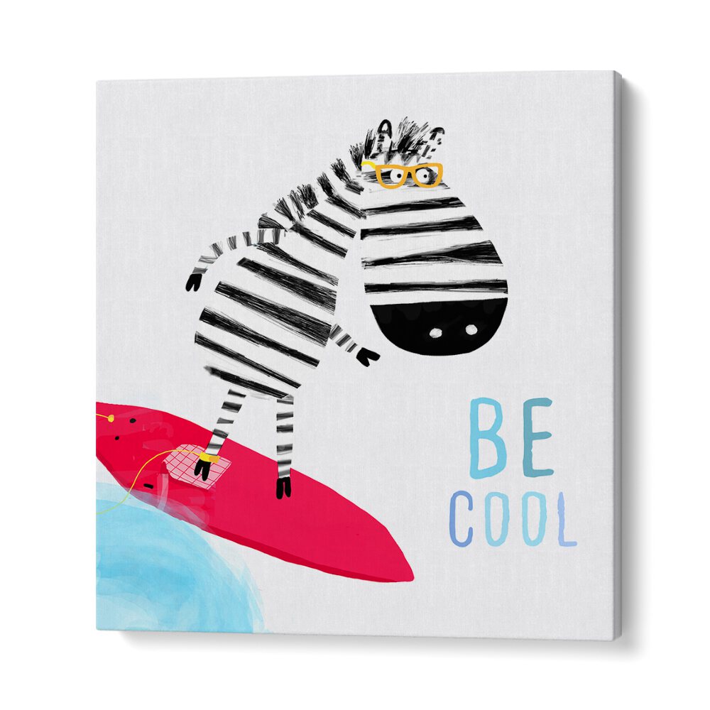 Be Cool Cute Zebra Surfing By Carla Daly Kids Painting in Gallery Wrap