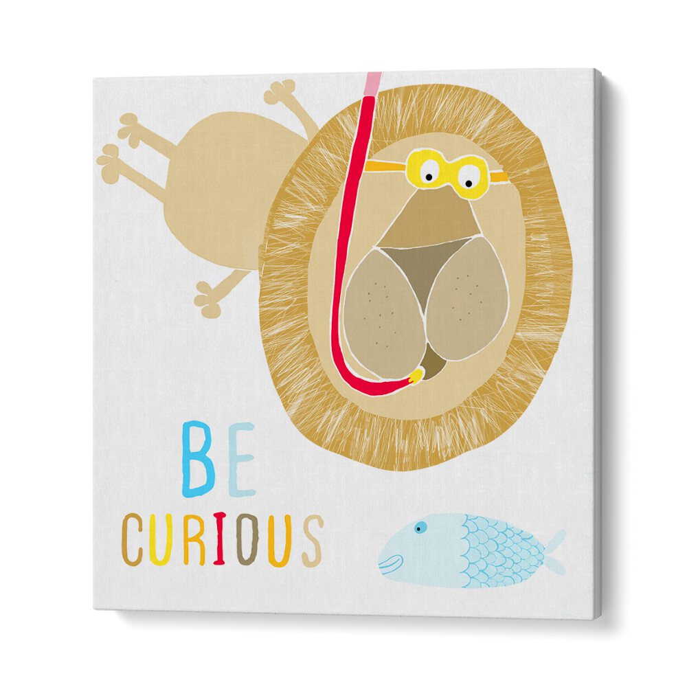 Be Curious Cute Lion Snorkelling With The Fish By Carla Daly Kids Painting in Gallery Wrap