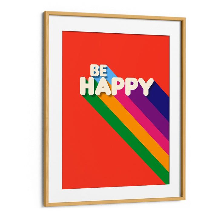 Bright red BE HAPPY quotes poster with vibrant colors, perfect to inspire joy in any space. Ideal for motivation.