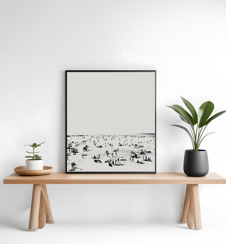 Beach II By Dan Hobay Abstract Art Abstract Paintings in Black Plain Frame placed on a Table