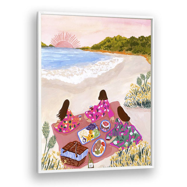 Beach Picnic By Sarah Gesek Coastal Wall Art Prints in White Plain Frame