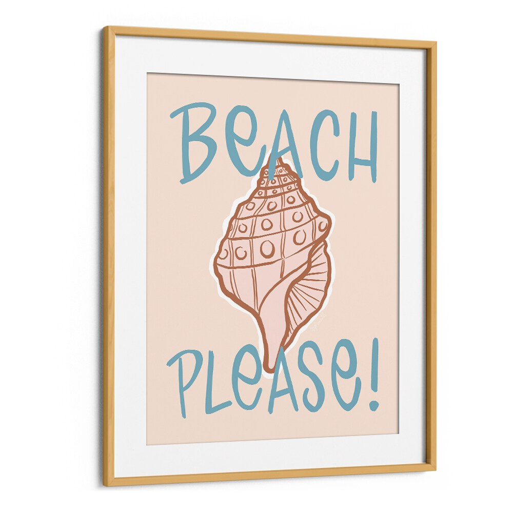 Beach Please Beach Prints Coastal Wall Art Prints in Oak Wood Frame With Mount