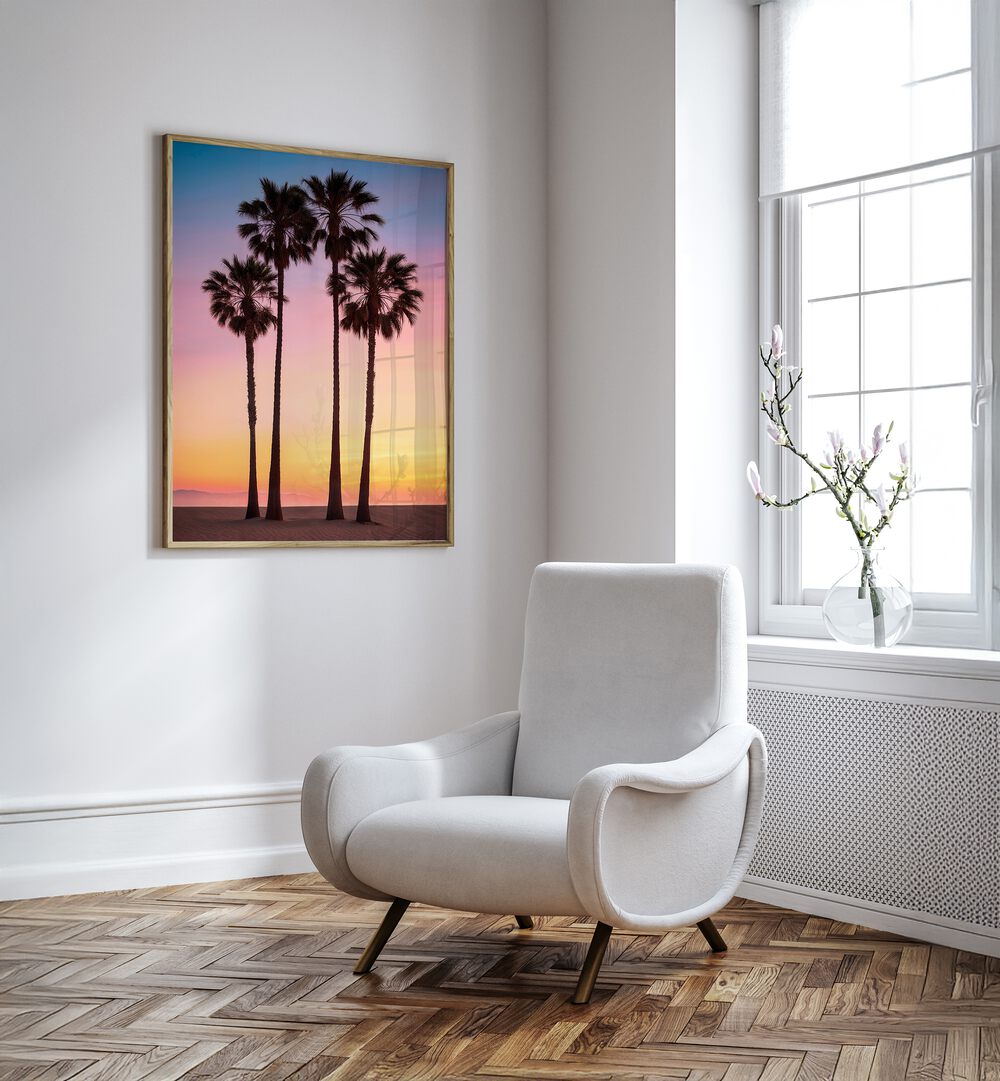 Beautiful BEACH SUNSET PALMS, BEACH PAINTINGS by Philippe Hugonnard, perfect for creating a serene atmosphere at home.