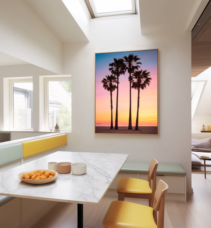 Serene BEACH SUNSET PALMS, vibrant BEACH PAINTINGS by Philippe Hugonnard elevate your living space's decor.