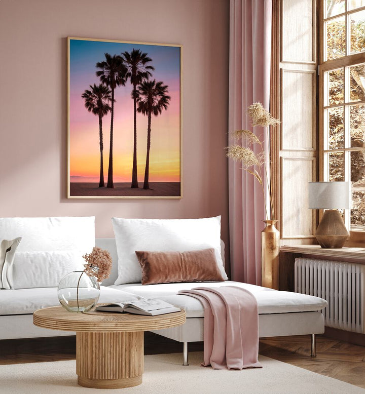 Vibrant BEACH SUNSET PALMS by Philippe Hugonnard, perfect for enhancing any space with BEACH PAINTINGS.