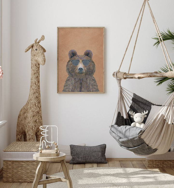 Bear With Sunglasses By Sarah Manovski Kids Room Art placed on wall 