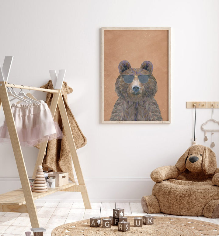 Bear With Sunglasses By Sarah Manovski Kids Room Art placed on wall 