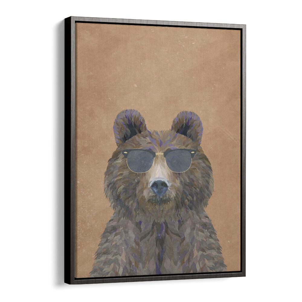 Bear With Sunglasses By Sarah Manovski Kids Room Art in Black Floater Frame