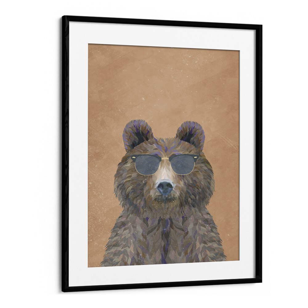 Bear With Sunglasses By Sarah Manovski Kids Room Art in Black Frame With Mount