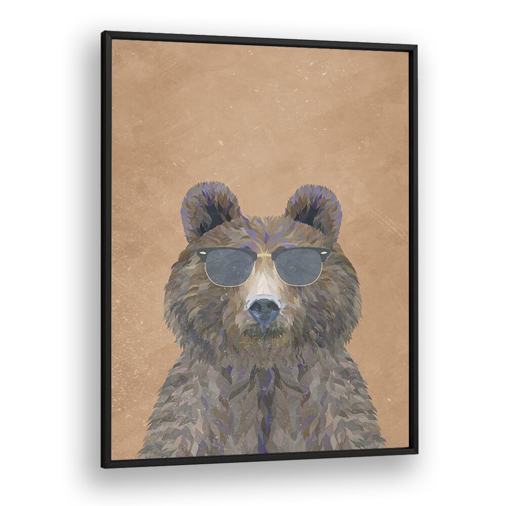 Bear With Sunglasses By Sarah Manovski Kids Room Art in Black Plain Frame