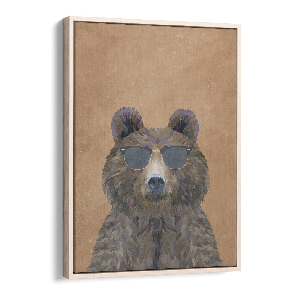 Bear With Sunglasses By Sarah Manovski Kids Room Art in Oak Wood Floater Frame