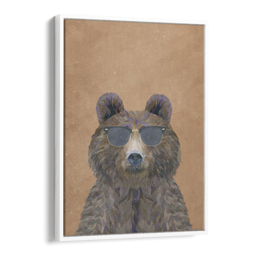 Bear With Sunglasses By Sarah Manovski Kids Room Art in White Floater Frame