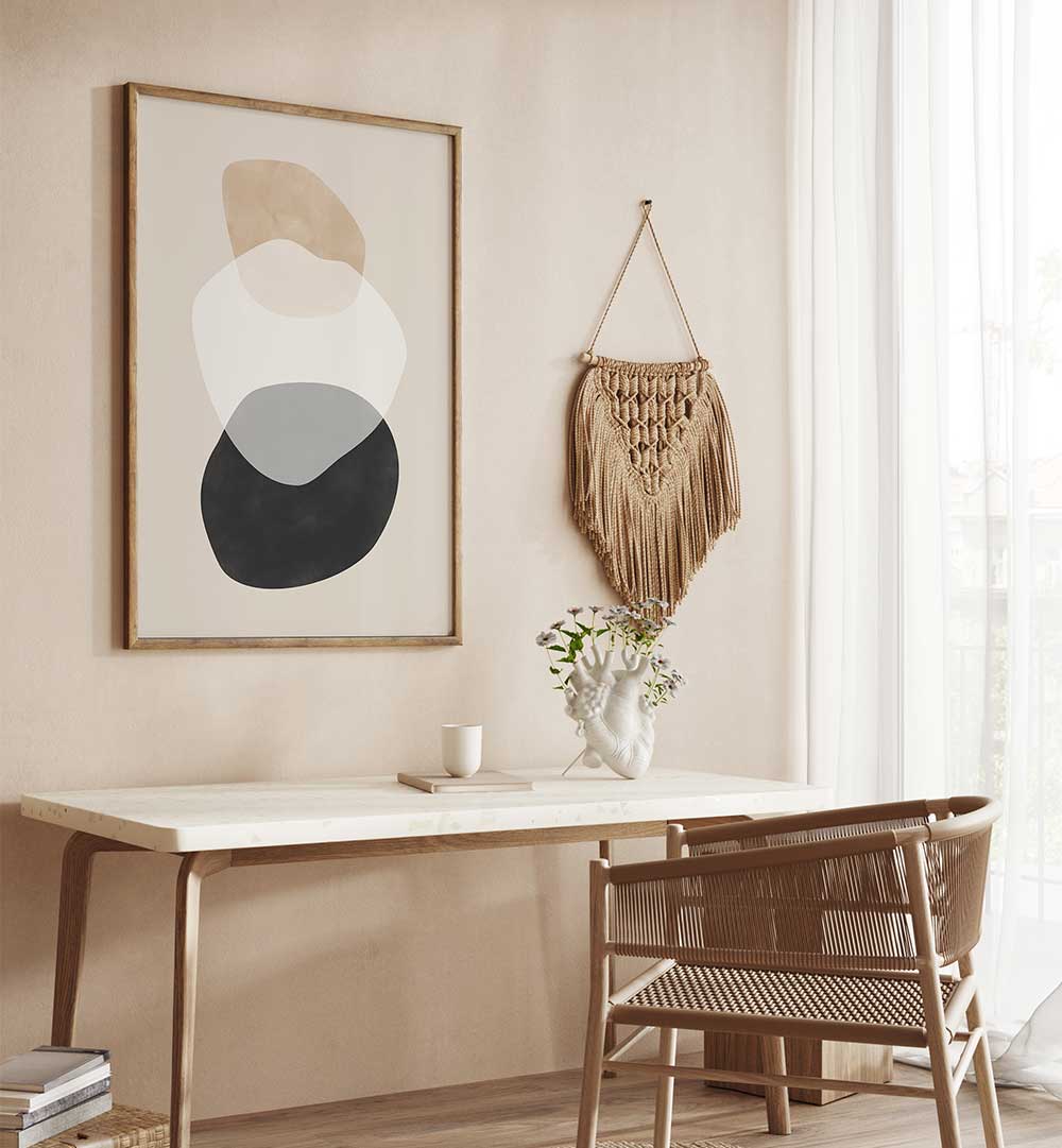 BEIGE BOHO SHAPES , BOHO ART PAINTINGS