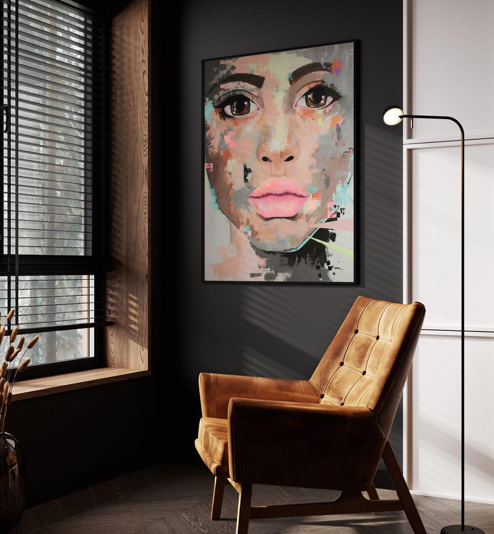 Believe By Rikke Londager Boisen Pop Art Paintings in Black Plain Frame placed on a Dark Grey Colored Wall in the Drawing Room