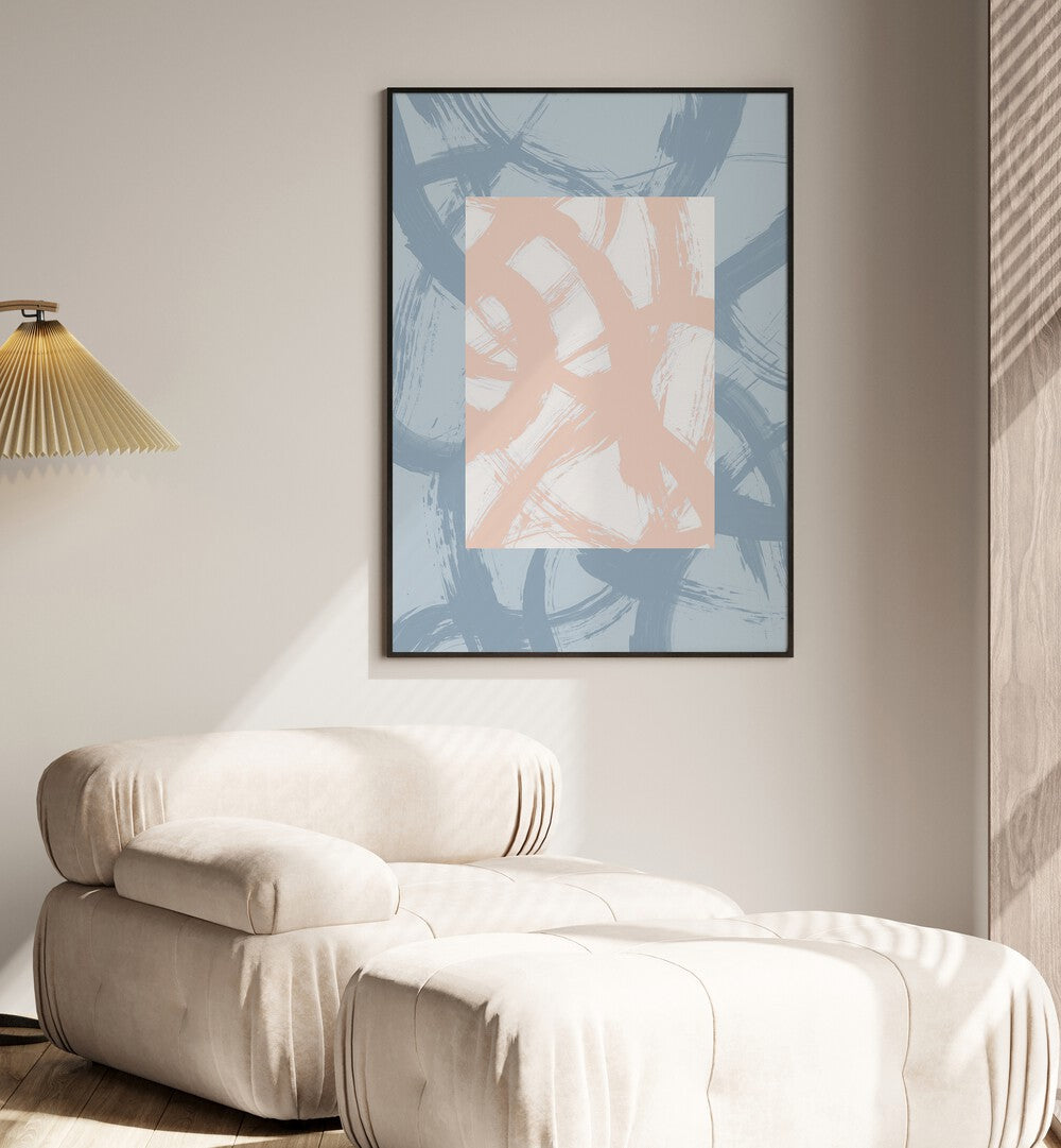 Beyond The Box By Mareike Bohmer Abstract Art Abstract Paintings in Black Plain Frame placed on a Cream Colored Wall in the Drawing Room