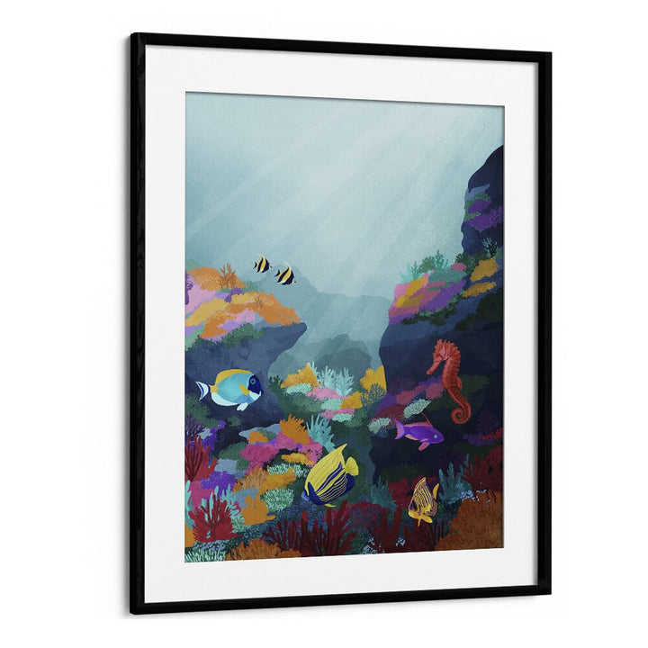 Beyond The Waves by Goed Blauw Kids Paintings in Black Frame With Mount