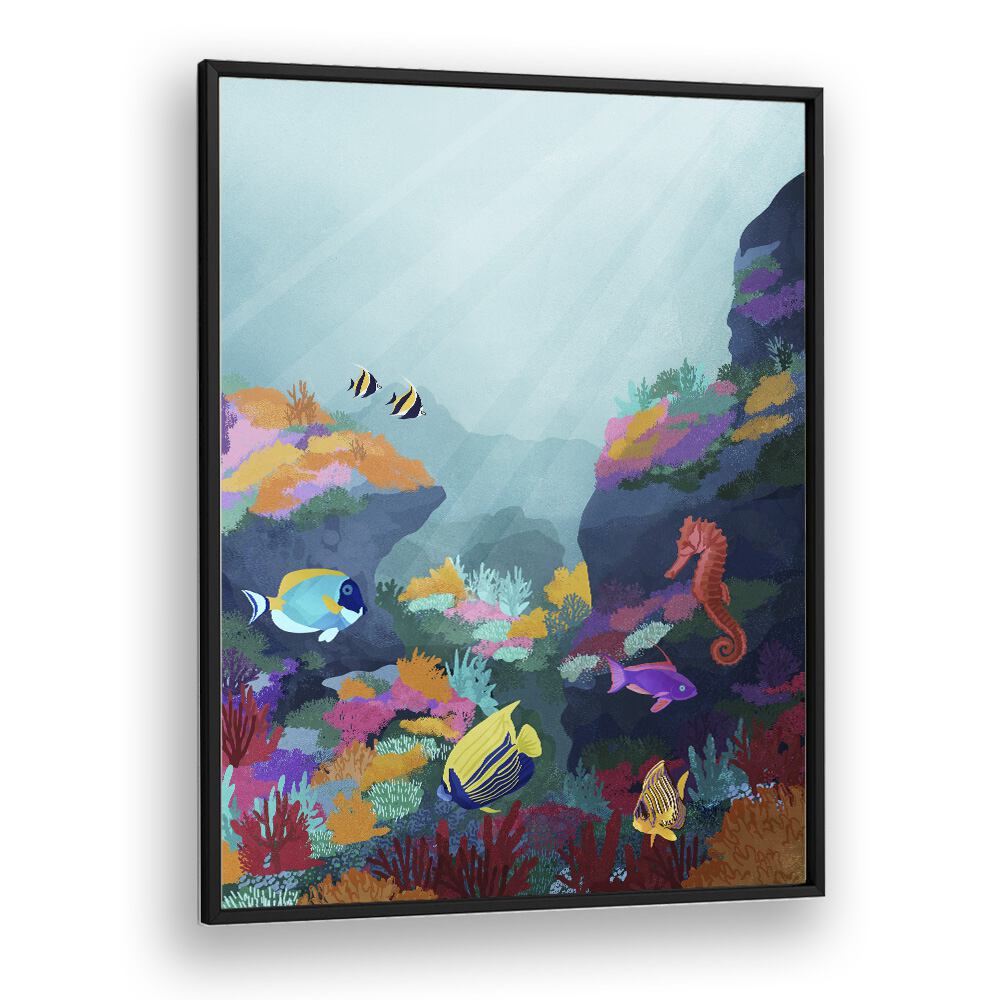 Beyond The Waves by Goed Blauw Kids Paintings in Black Plain Frame