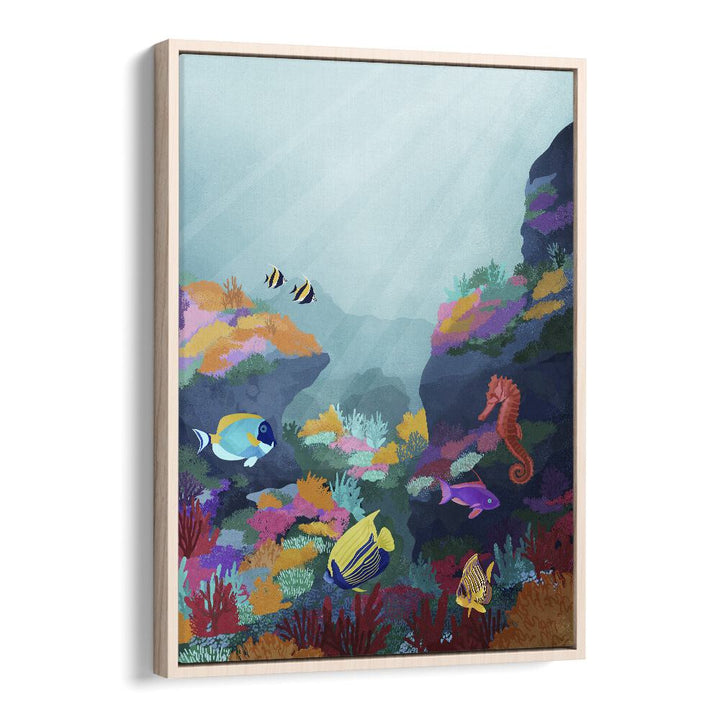 Beyond The Waves by Goed Blauw Kids Paintings in Oak Wood Floater Frame