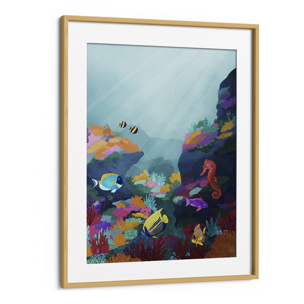 Beyond The Waves by Goed Blauw Kids Paintings in Oak Wood Frame With Mount