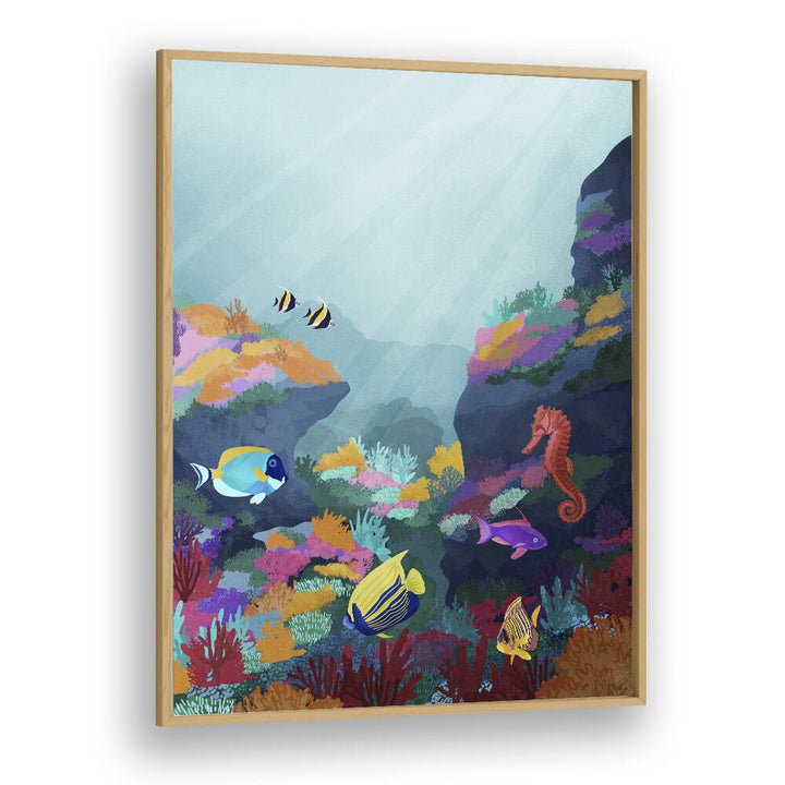 Beyond The Waves by Goed Blauw Kids Paintings in Oak Wood Plain Frame