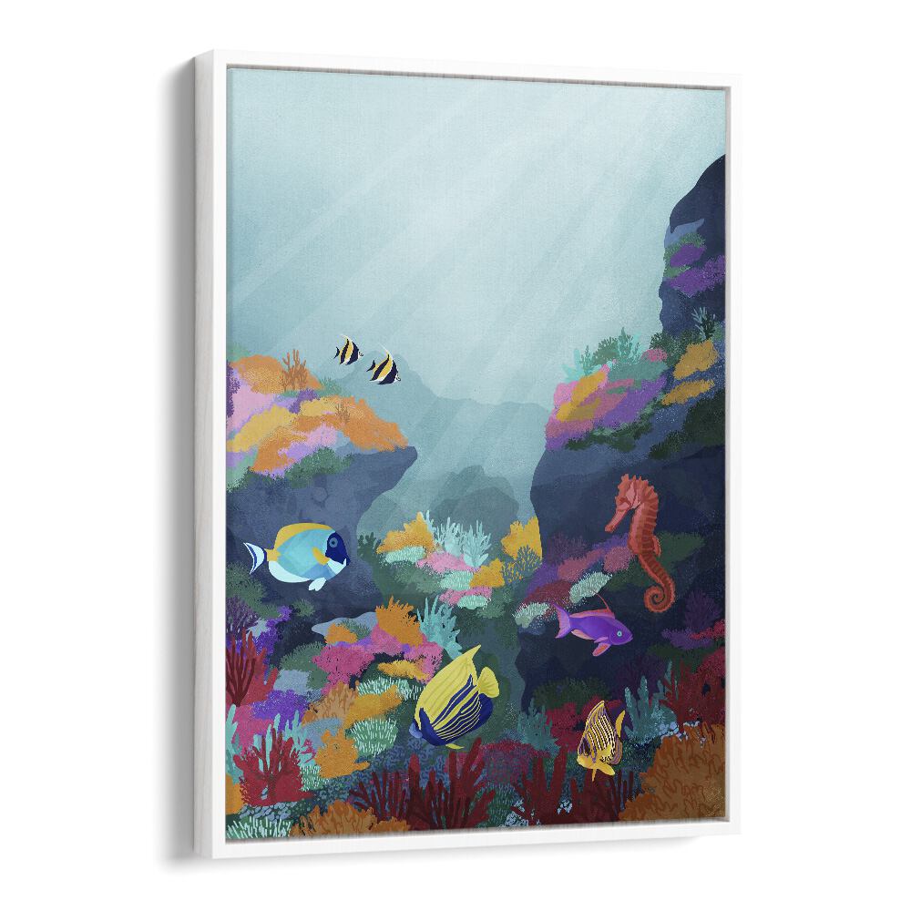 Beyond The Waves by Goed Blauw Kids Paintings in White Floater Frame