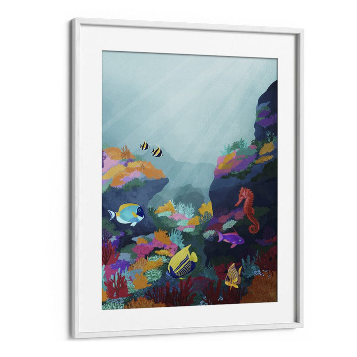 Beyond The Waves by Goed Blauw Kids Paintings in White Frame With Mount