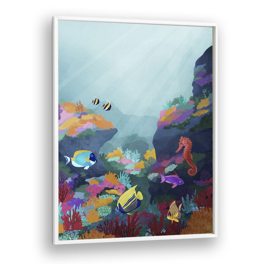 Beyond The Waves by Goed Blauw Kids Paintings in White Plain Frame