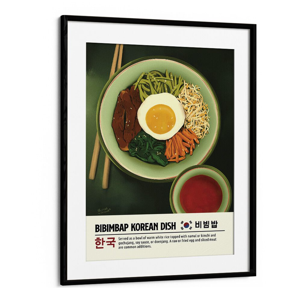 Bibimbap by Studio Mandariini Kitchen Posters Kitchen Art Prints in Black Frame With Mount