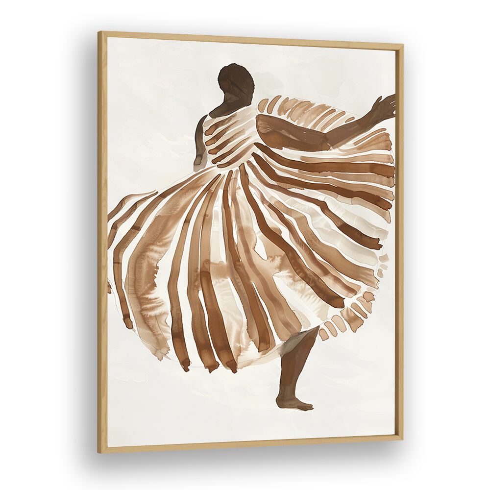 Biege Lady  Women Illustrations paintings in Oak Wood Plain Frame