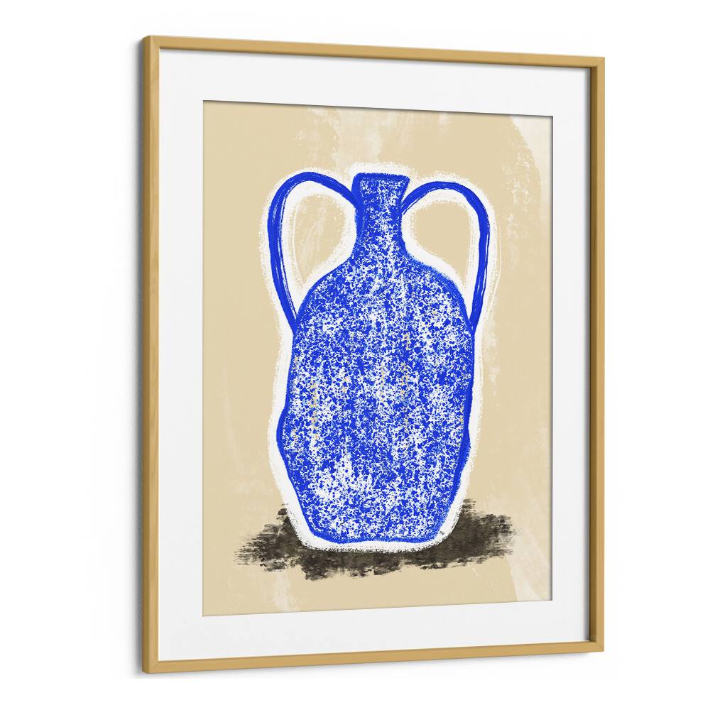 Big Blue Vase by Martina Botanical Art Prints in Oak Wood Frame With Mount