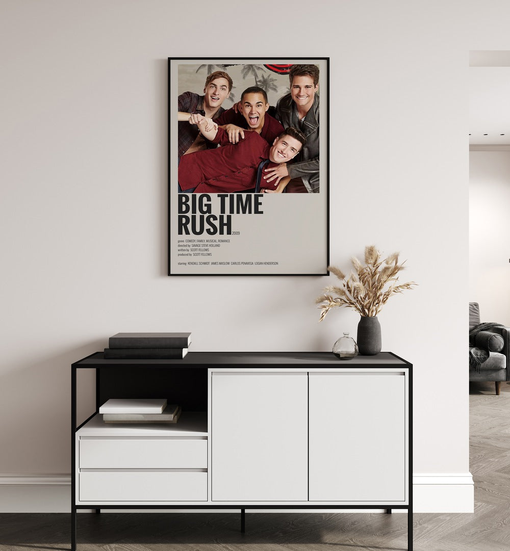 Big Time Rush 2009 Movie Posters in Black Plain Frame hanging on wall above console table