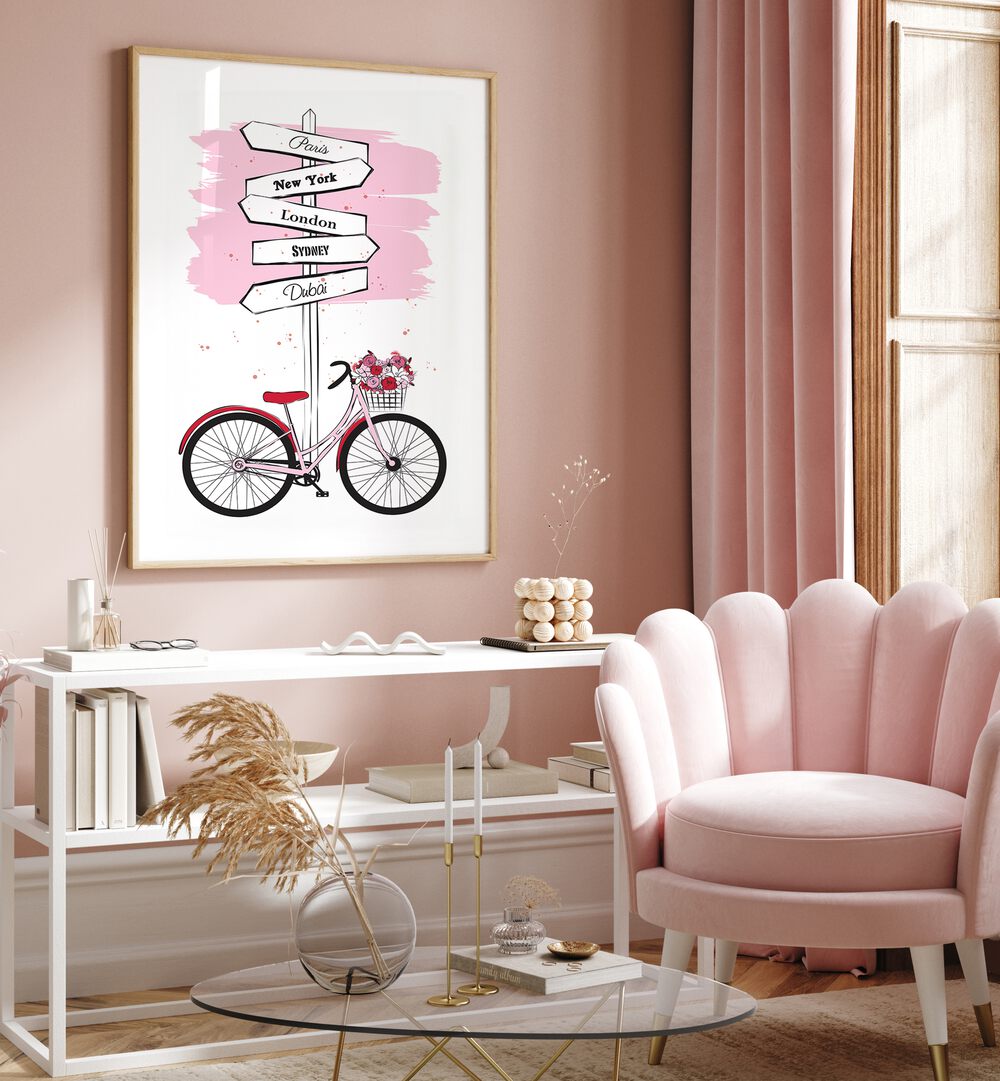 Bike Travels by Martina Fashion Paintings Fashion Posters placed on wall 