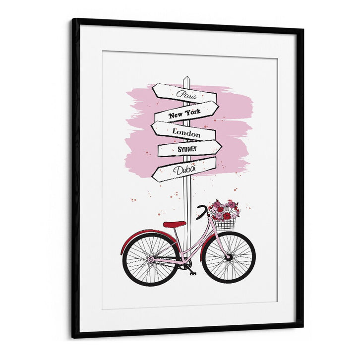 Bike Travels by Martina Fashion Paintings Fashion Posters in Black Frame With Mount