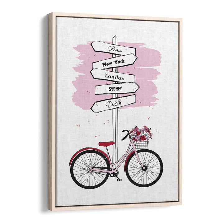 Bike Travels by Martina Fashion Paintings Fashion Posters in Oak Wood Floater Frame