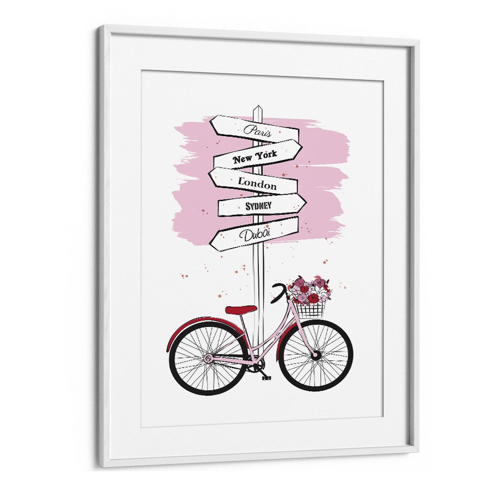 Bike Travels by Martina Fashion Paintings Fashion Posters in White Frame With Mount