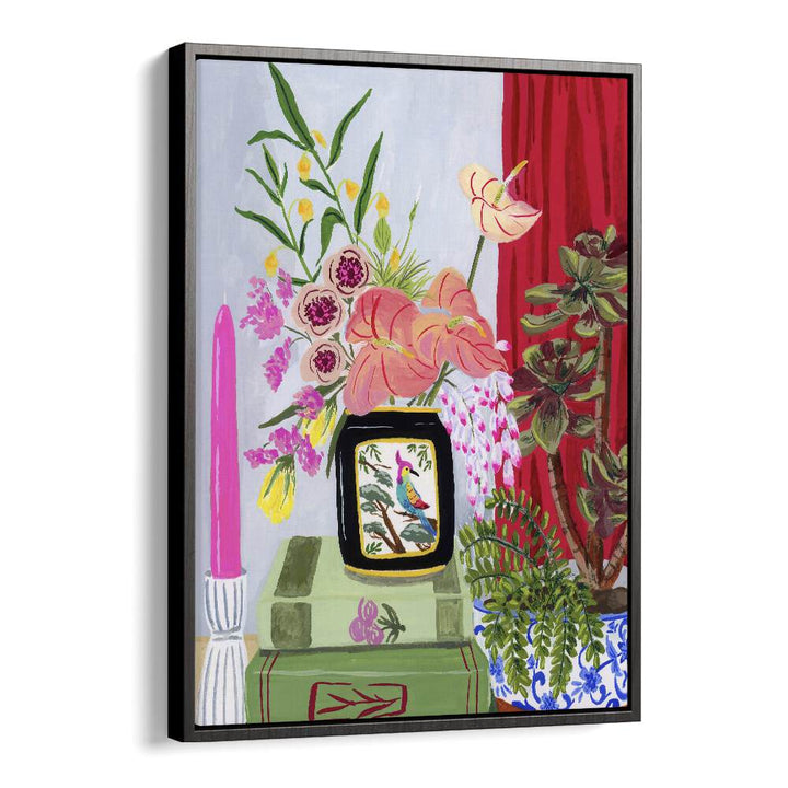 Bird Vase By Sarah Gesek Kitchen Art Prints in Black Floater Frame