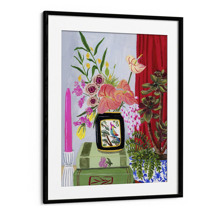 Bird Vase By Sarah Gesek Kitchen Art Prints in Black Frame With Mount