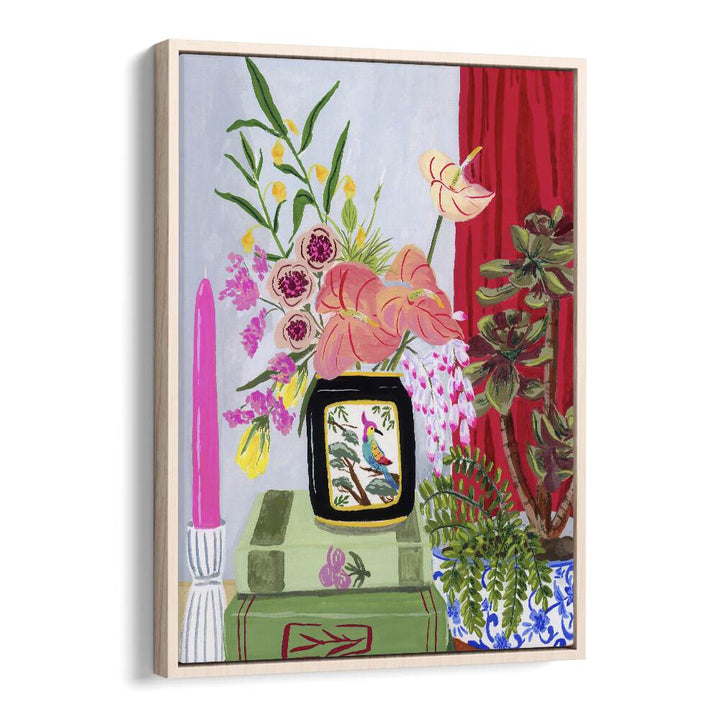 Bird Vase By Sarah Gesek Kitchen Art Prints in Oak Wood Floater Frame