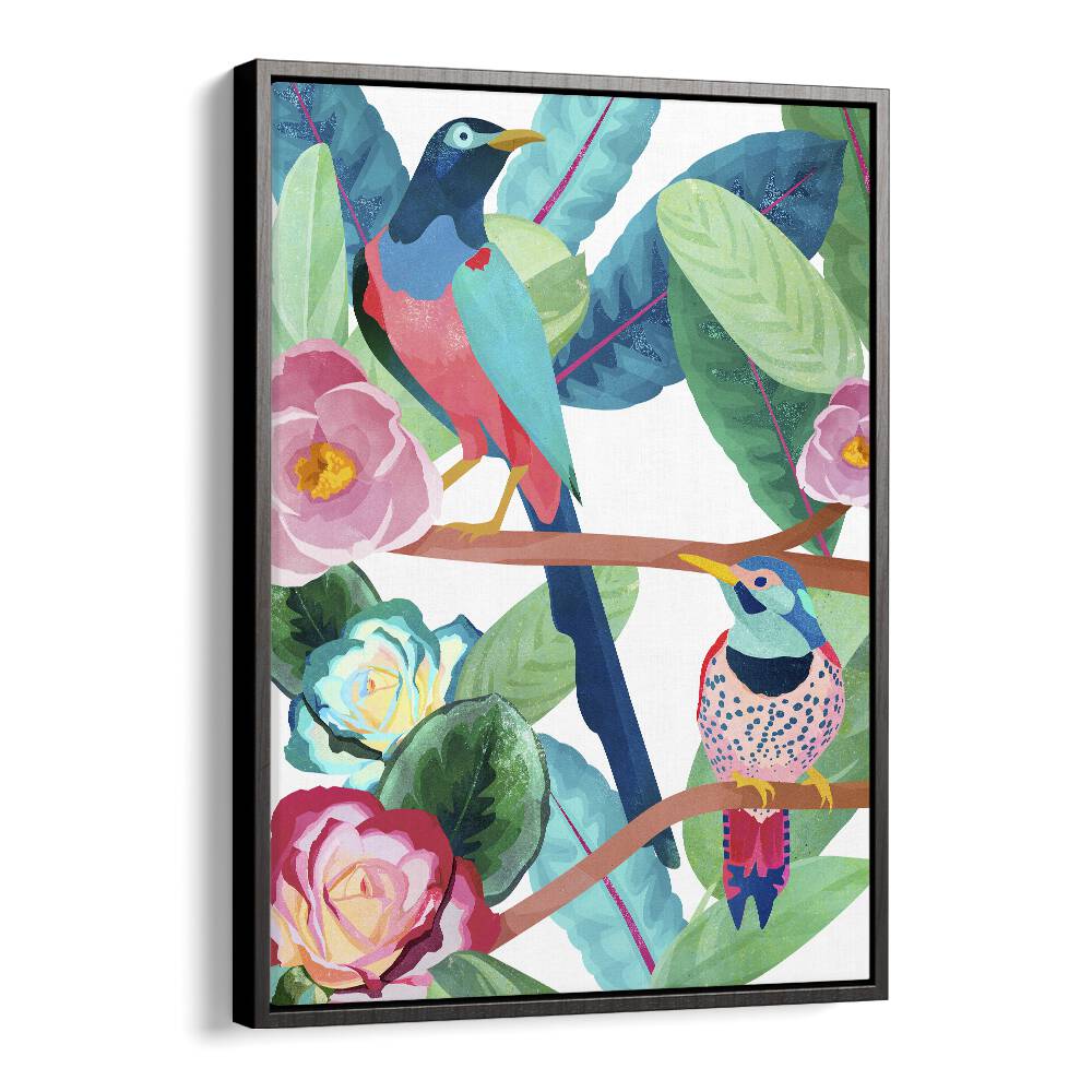 Birds Of Spring by Goed Blauw Kids Paintings in Black Floater Frame