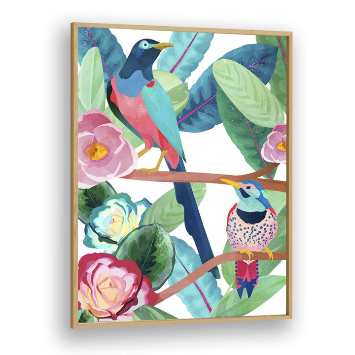 Birds Of Spring by Goed Blauw Kids Paintings in Oak Wood Plain Frame