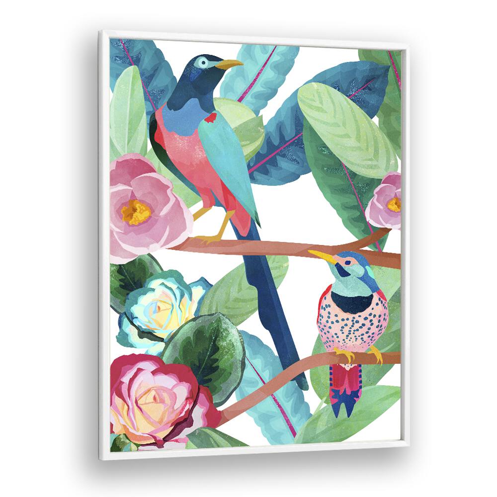 Birds Of Spring by Goed Blauw Kids Paintings in White Plain Frame