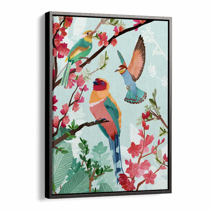 Birds Of Summer By Goed Blauw Kids Room Paintings Kids Room Wall Art in Black Floater Frame