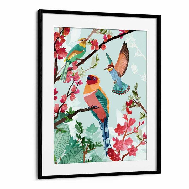 Birds Of Summer By Goed Blauw Kids Room Paintings Kids Room Wall Art in Black Frame With Mount