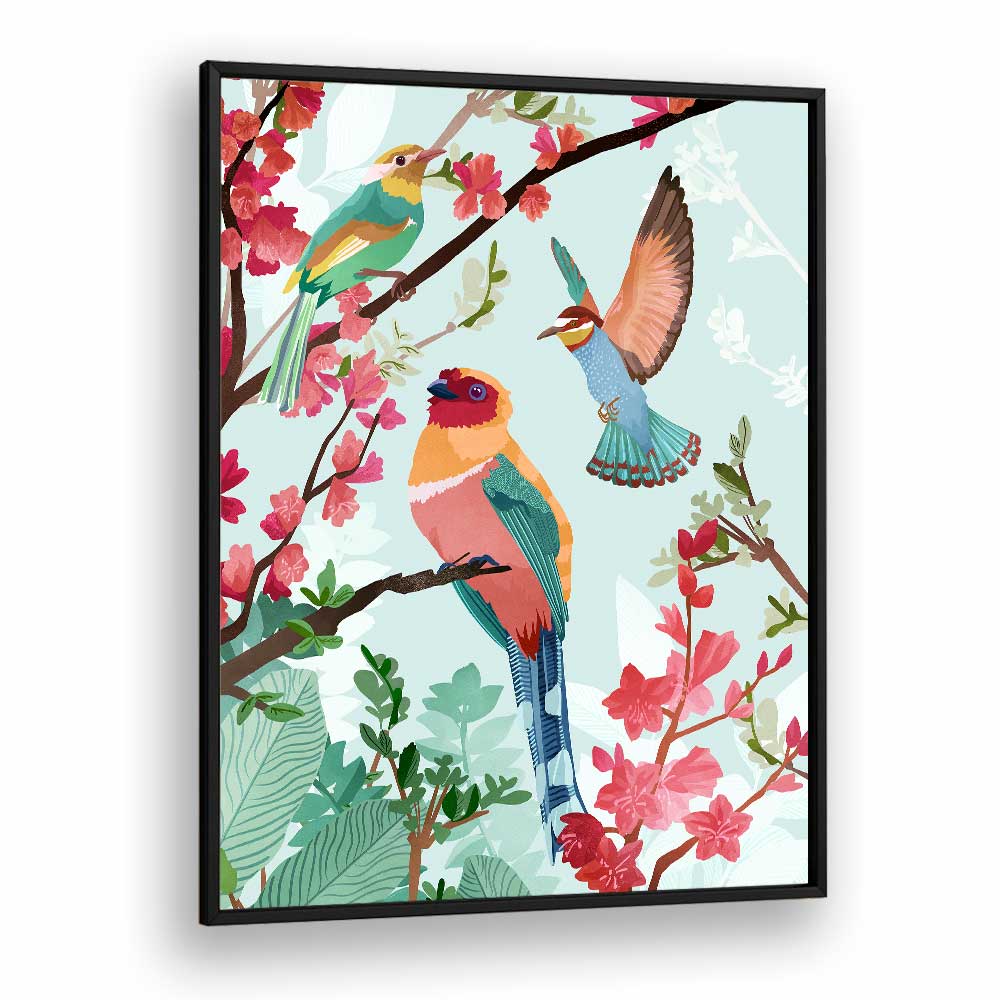 Birds Of Summer By Goed Blauw Kids Room Paintings Kids Room Wall Art in Black Plain Frame