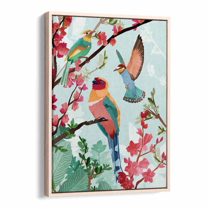 Birds Of Summer By Goed Blauw Kids Room Paintings Kids Room Wall Art in Oak Wood Floater Frame