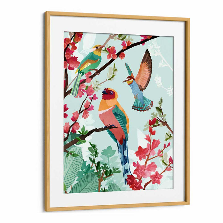 Birds Of Summer By Goed Blauw Kids Room Paintings Kids Room Wall Art in Oak Wood Frame With Mount