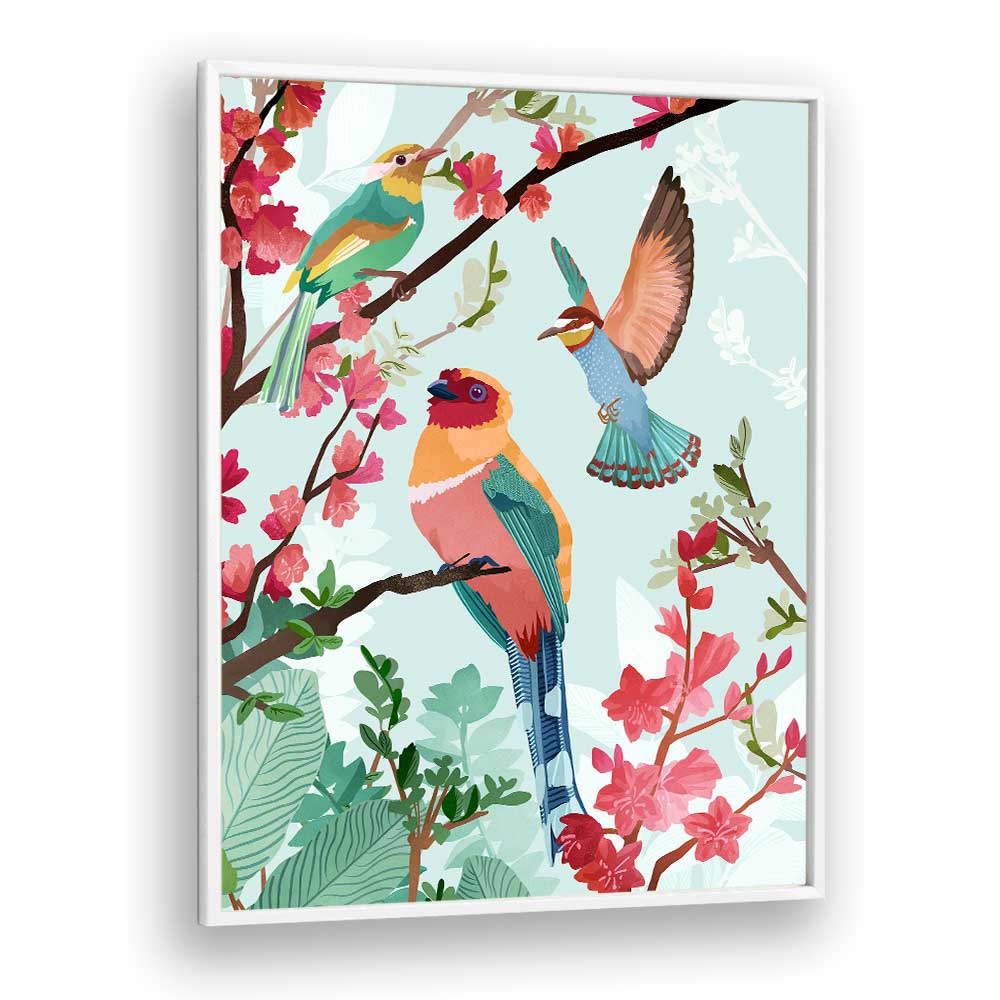 Birds Of Summer By Goed Blauw Kids Room Paintings Kids Room Wall Art in White Plain Frame